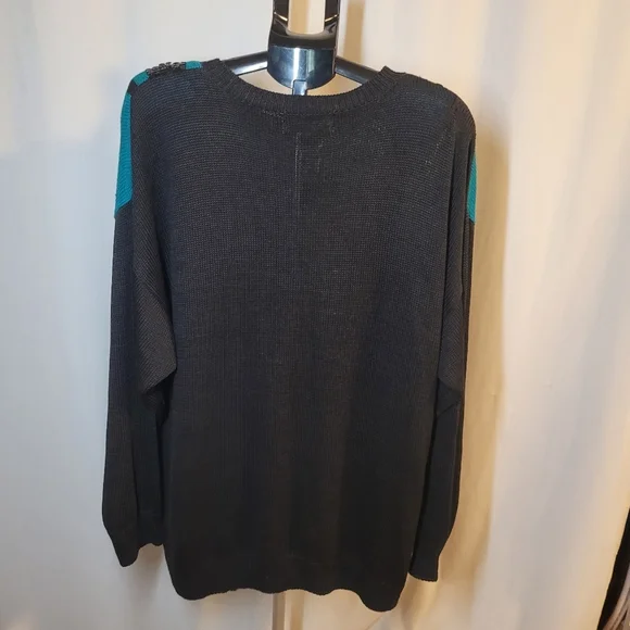 Vintage Teal and Black Sequin Sweater - Picture 3 of 9